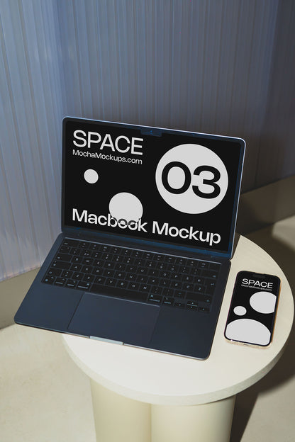 Space MacBook + iPhone Mockup 03